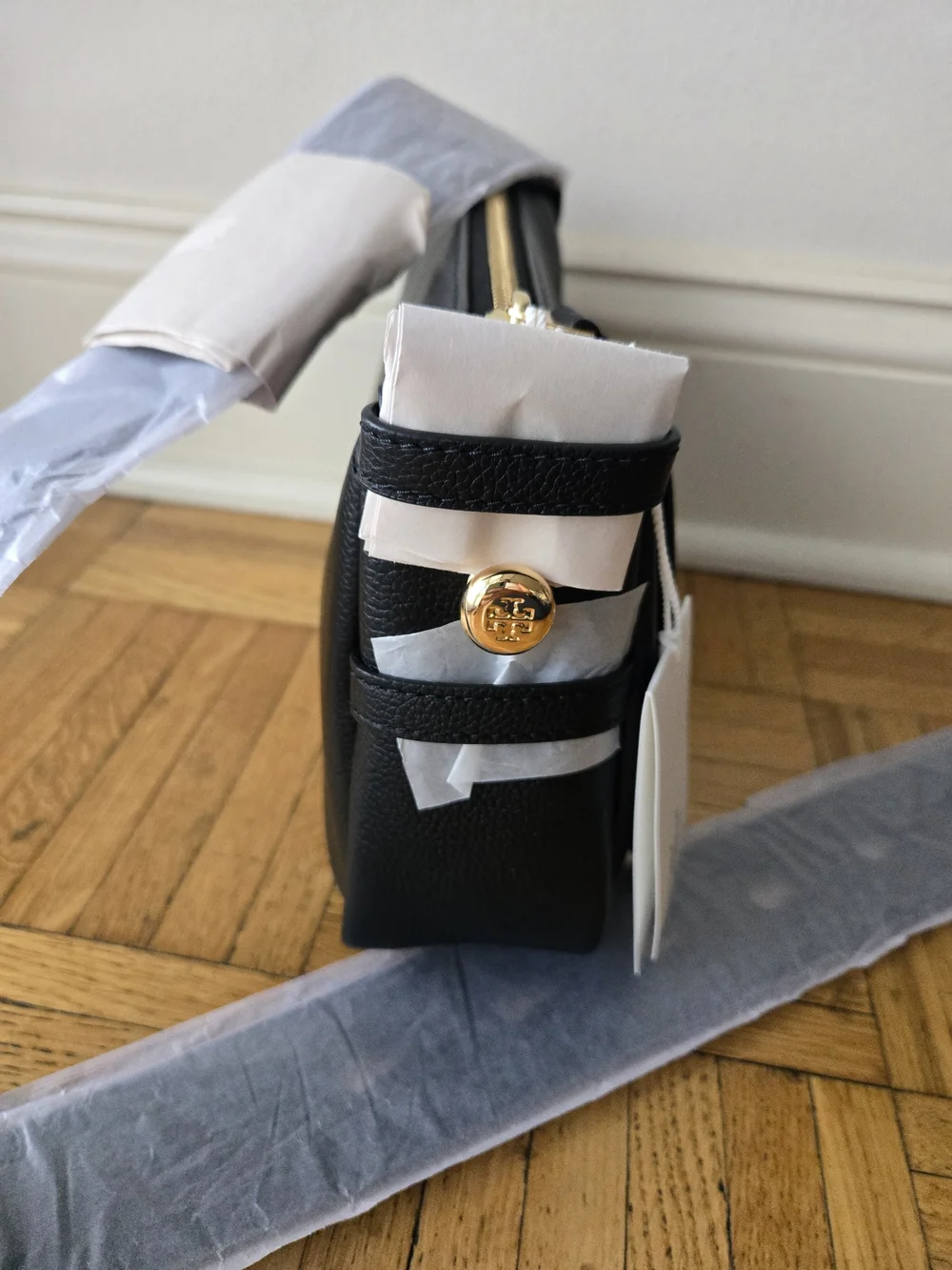 Brand New With Tags Tory Burch Romy Small Black Leather Shoulder Bag